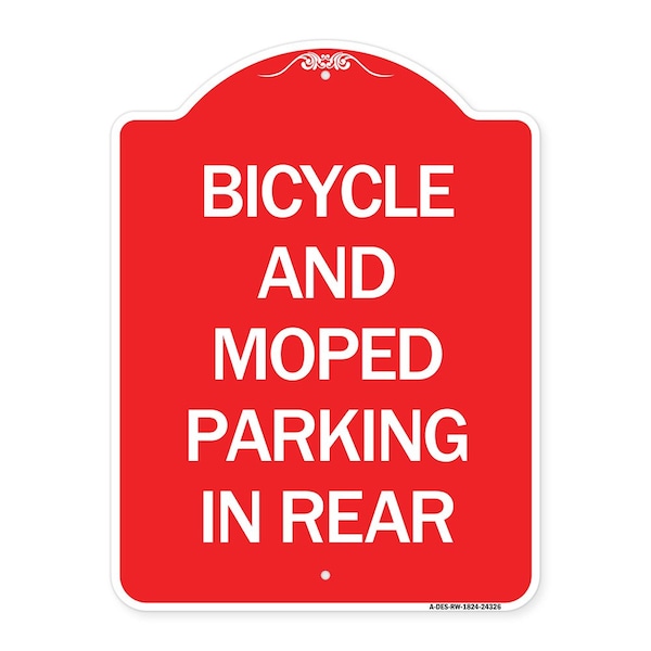 Signmission Bicycle and Moped Parking in Rear, Red & White Aluminum Architectural Sign, 18" x 24", RW-1824-24326 A-DES-RW-1824-24326 - main